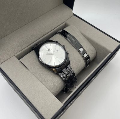 Coffret montre homme avec bijoux en acier - Noir&amp;Blanc