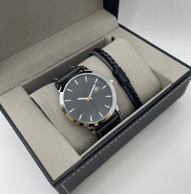 Coffret montre homme avec bijoux en cuir - Noir&amp;Blanc