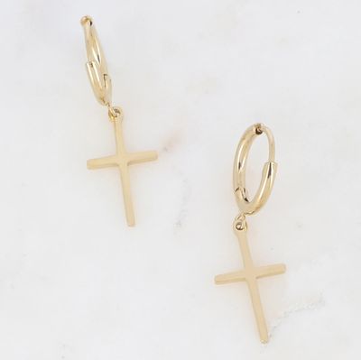 Boucle d'oreille en acier inoxydable avec croix religieuse