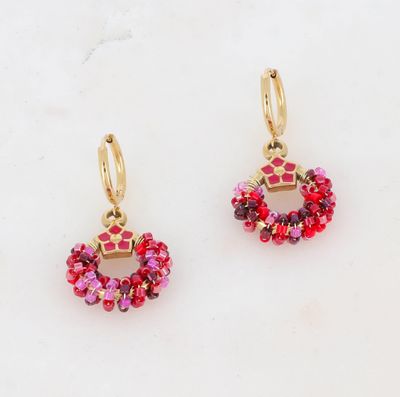 Boucles d'oreilles avec perles, étoile et émail - Rose