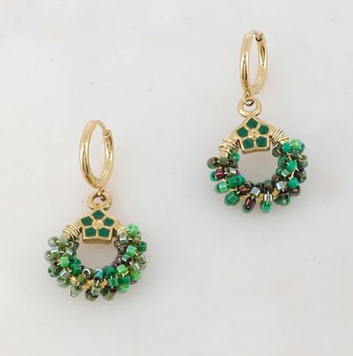 Boucles d'oreilles avec perles, étoile et émail - Vert
