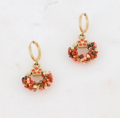 Boucles d'oreilles avec perles, étoile et émail - Terracotta