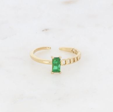 Bague solitaire en acier inoxydable avec cristal rectangulaire - Vert