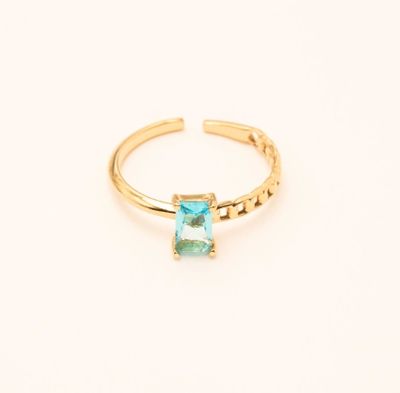 Bague solitaire en acier inoxydable avec cristal rectangulaire - Bleu