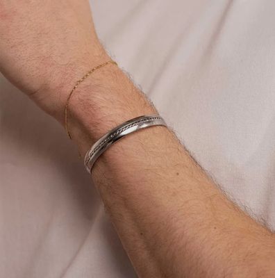 Jonc réglable en acier inoxydable avec chaîne tressée - Argenté
