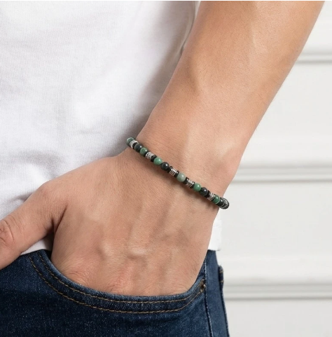 Bracelet homme en acier et pierres naturelles