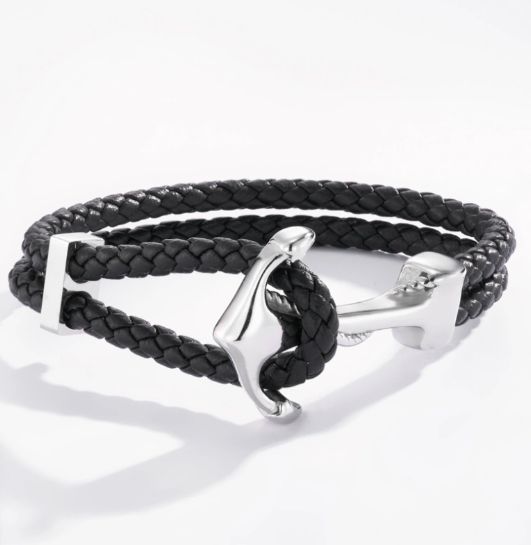 Bracelet cuir avec encre en acier - Argent
