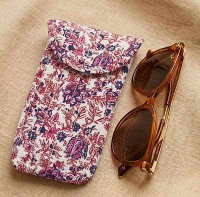 Protège lunettes en coton matelassé imprimé - Fuchsia
