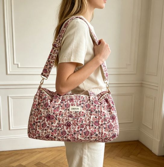 Grand sac polochon 100% coton matelassé - Fuchsia