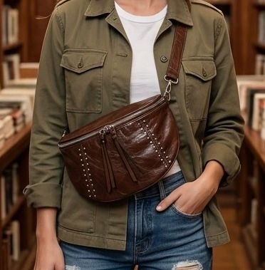 Sac banane en similicuir froissé - Marron