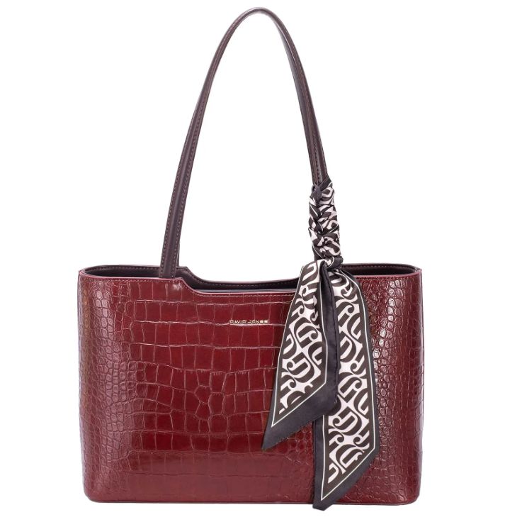 Sac épaule en similicuir effet croco - Bordeaux
