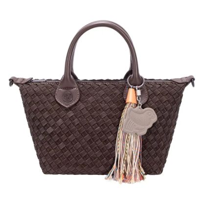 Petit sac à main/bandoulière en similicuir tressé - Marron