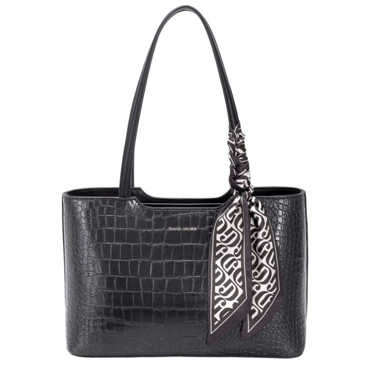 Sac épaule en similicuir effet croco - Noir