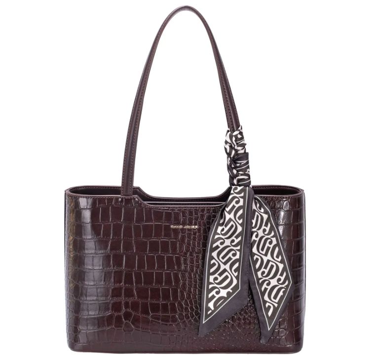 Sac épaule en similicuir effet croco - Marron