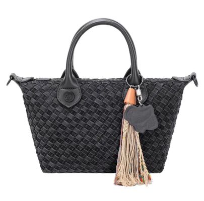 Petit sac à main/bandoulière en similicuir tressé - Noir