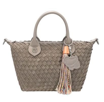Petit sac à main/bandoulière en similicuir tressé - Taupe