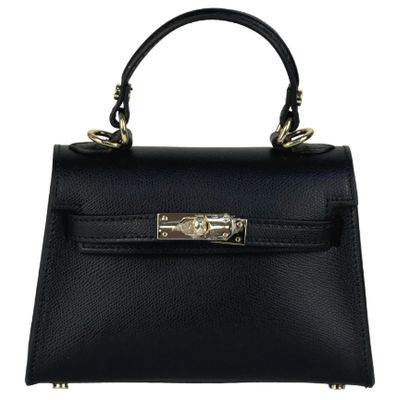 Petit sac à main/bandoulière en cuir grainé - Noir