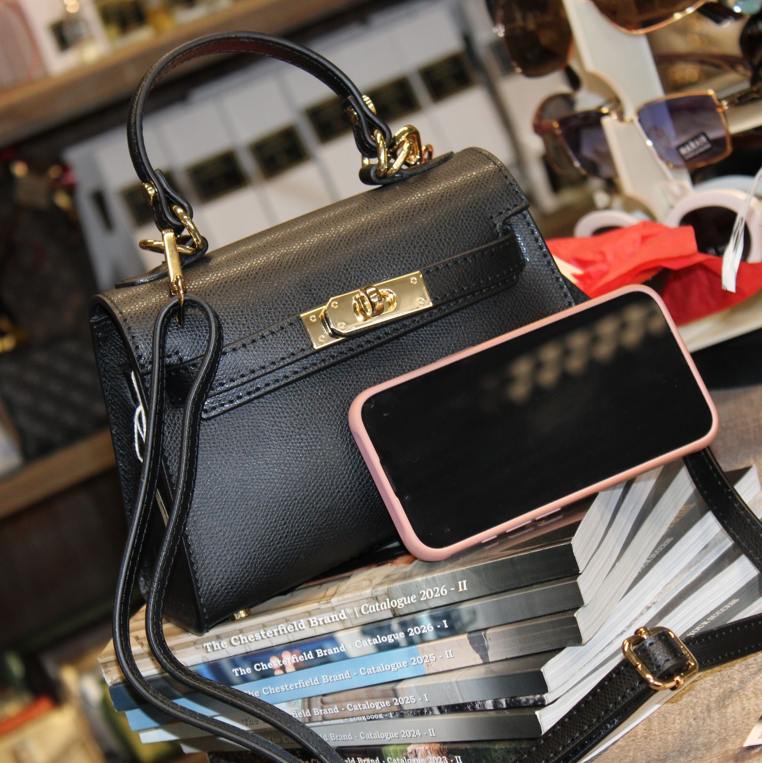 Petit sac à main/bandoulière en cuir grainé - Noir