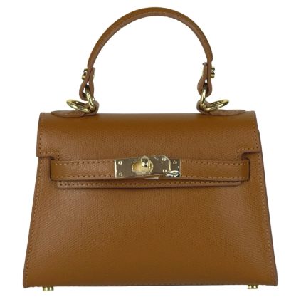 Petit sac à main/bandoulière en cuir grainé - Marron