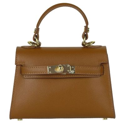 Petit sac à main/bandoulière en cuir grainé - Marron