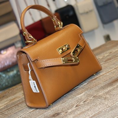 Petit sac à main/bandoulière en cuir grainé - Marron