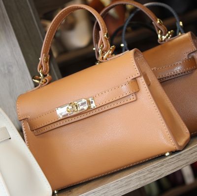 Petit sac à main/bandoulière en cuir grainé - Camel