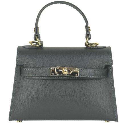 Petit sac à main/bandoulière en cuir grainé - Gris Foncé