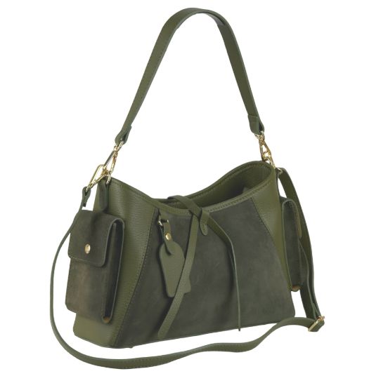 Sac épaule/bandoulière en cuir et daim - Kaki
