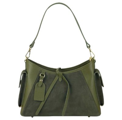 Sac épaule/bandoulière en cuir et daim - Kaki