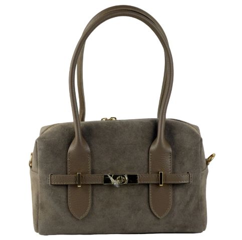 Sac polochon en cuir et daim - Taupe