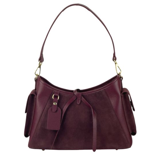 Sac épaule/bandoulière en cuir et daim - Bordeaux