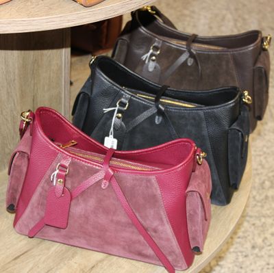 Sac épaule/bandoulière en cuir et daim - Bordeaux