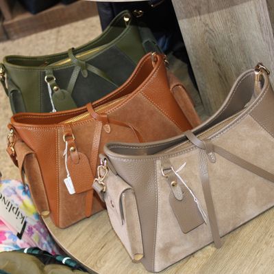 Sac épaule/bandoulière en cuir et daim - Cognac