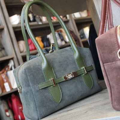 Sac polochon en cuir et daim - Kaki
