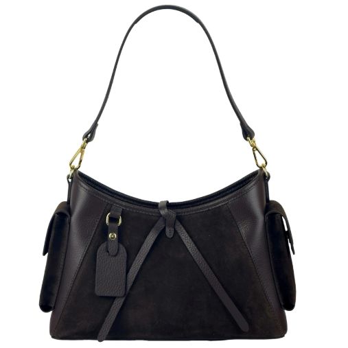 Sac épaule/bandoulière en cuir et daim - Noir