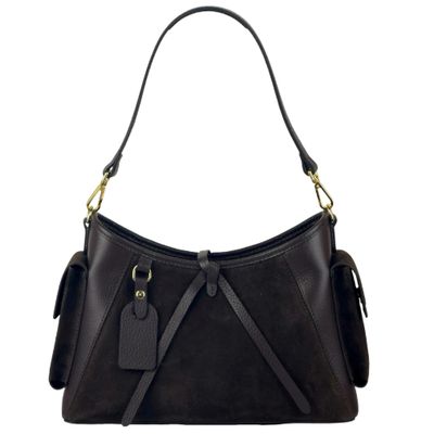Sac épaule/bandoulière en cuir et daim - Noir