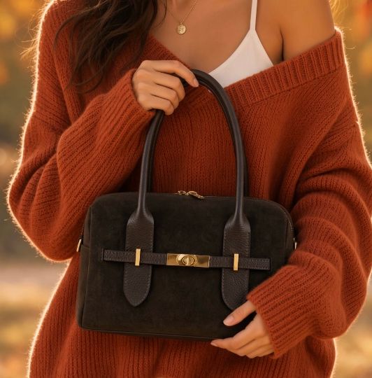 Sac polochon en cuir et daim - Marron