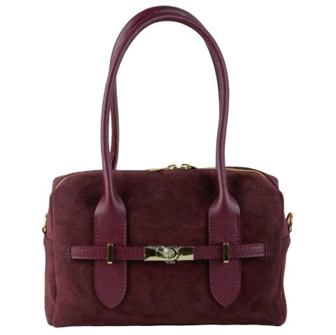 Sac polochon en cuir et daim - Bordeaux