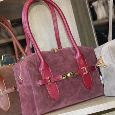 Sac polochon en cuir et daim - Bordeaux