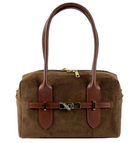 Sac polochon en cuir et daim - Cognac