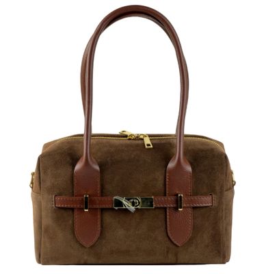 Sac polochon en cuir et daim - Cognac