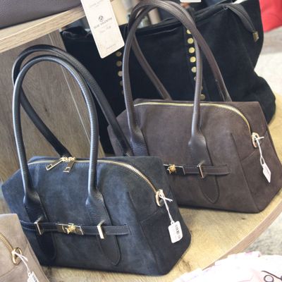Sac polochon en cuir et daim - Noir