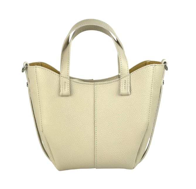 Sac à main/bandoulière en cuir grainé - Ivoire