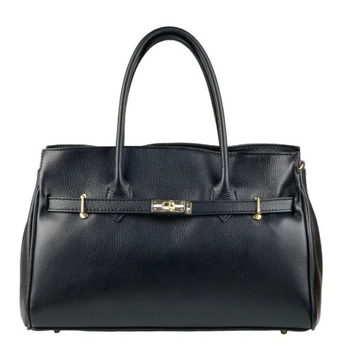 Grand sac à trois compartiments en cuir - Noir