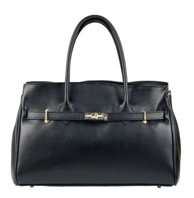 Grand sac à trois compartiments en cuir - Noir