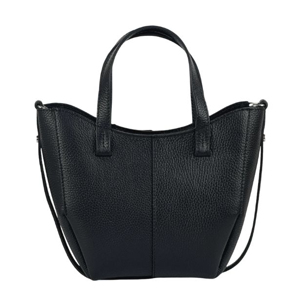 Sac à main/bandoulière en cuir grainé - Noir
