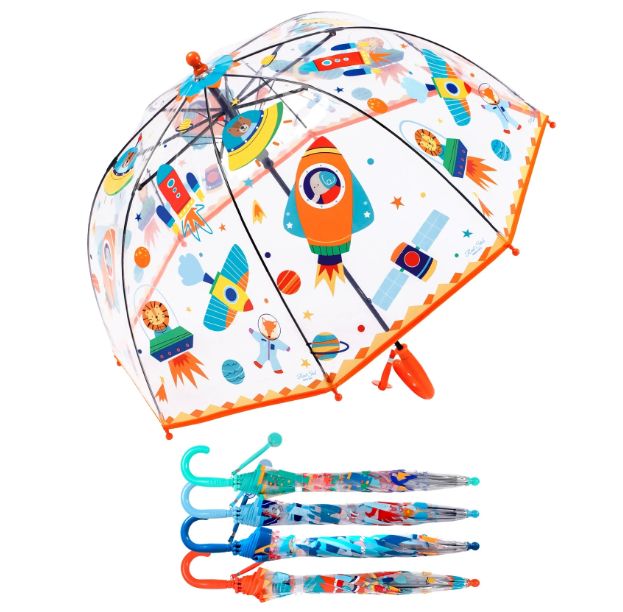 Parapluie cloche enfant à imprimé fusée - Orange