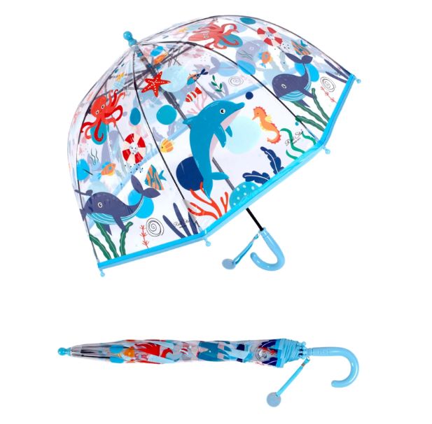 Parapluie cloche enfant à imprimé dauphin - Bleu Clair