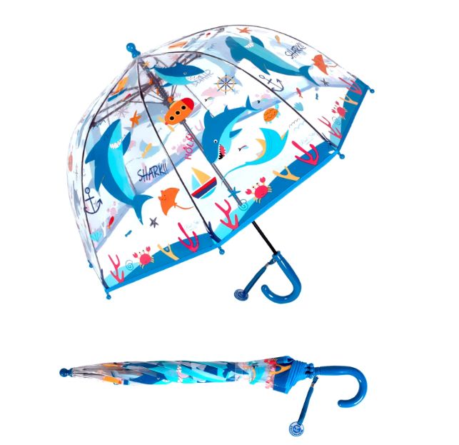 Parapluie cloche enfant à imprimé requin - Bleu Foncé