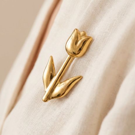 Broche "Fleur" en acier inoxydable - Or